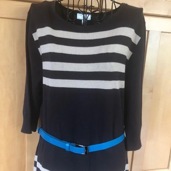 Allison Brittney Brown Tan Teal Sweater Dress Large - Picture 2 of 8